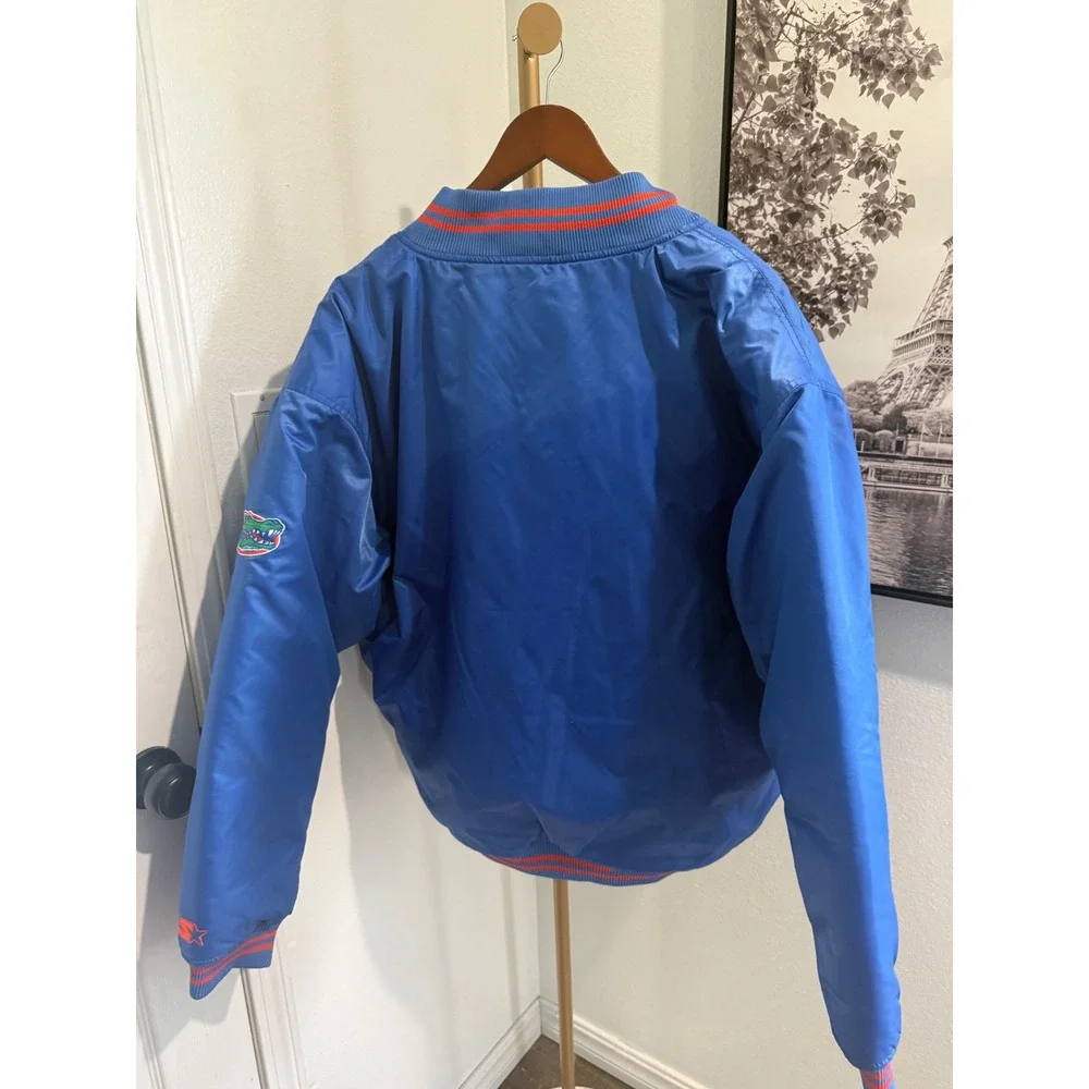 Starter VTG Florida Gators Varsity Bomber Jacket Mens L Blue Satin Snap Front‎